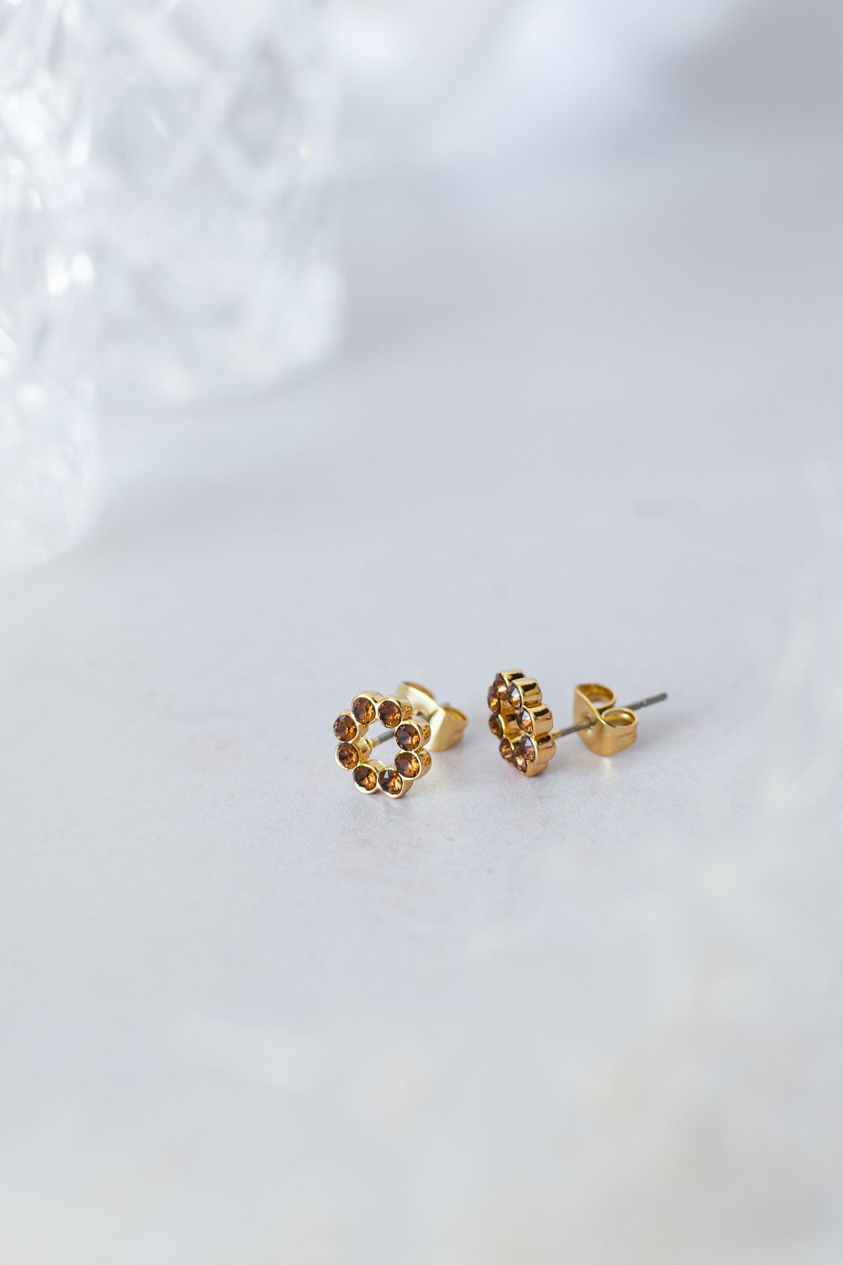 Flower swarovski øredobber - smoked topaz