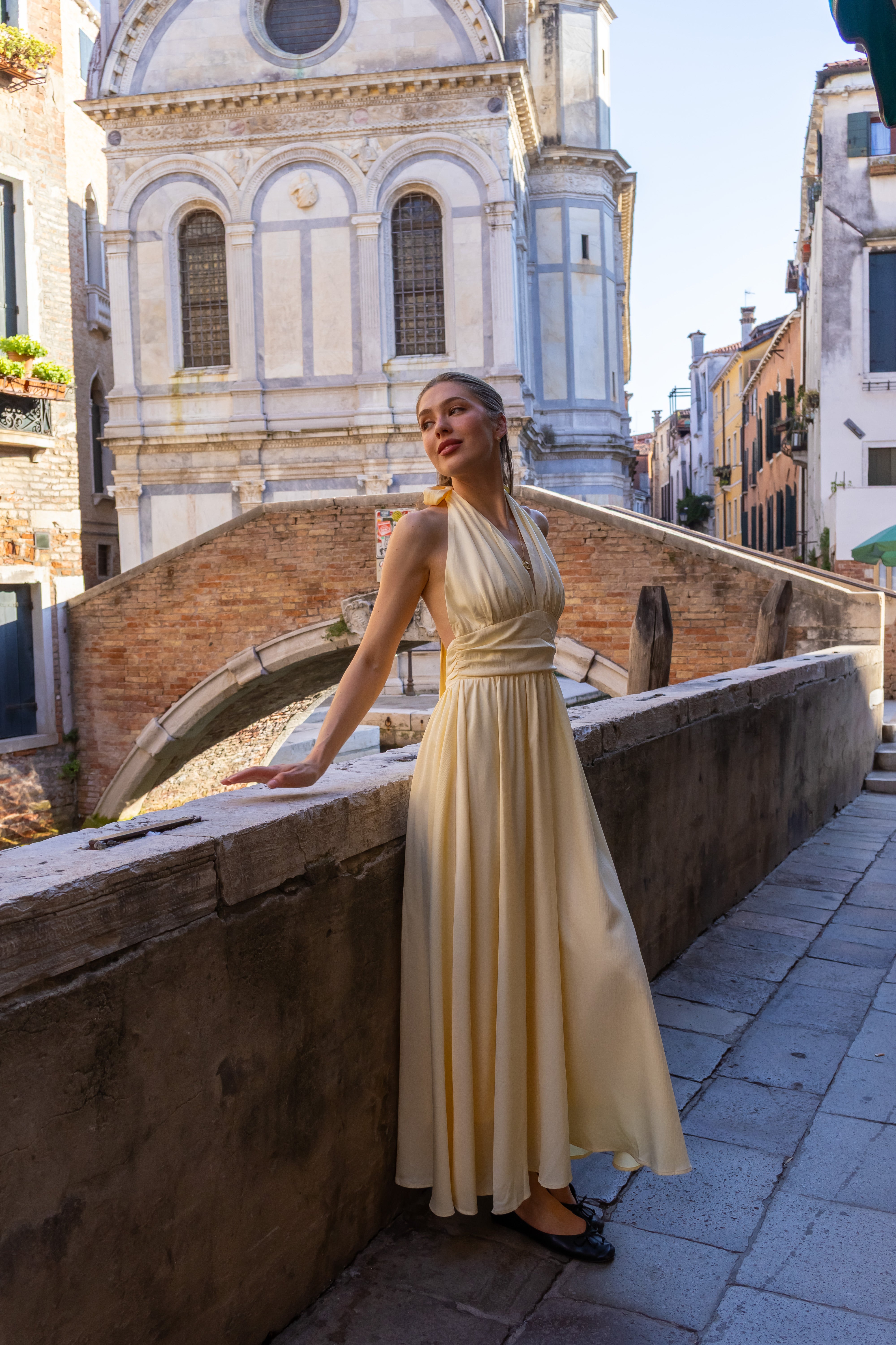 SS27 Bella halterneck dress light yellow