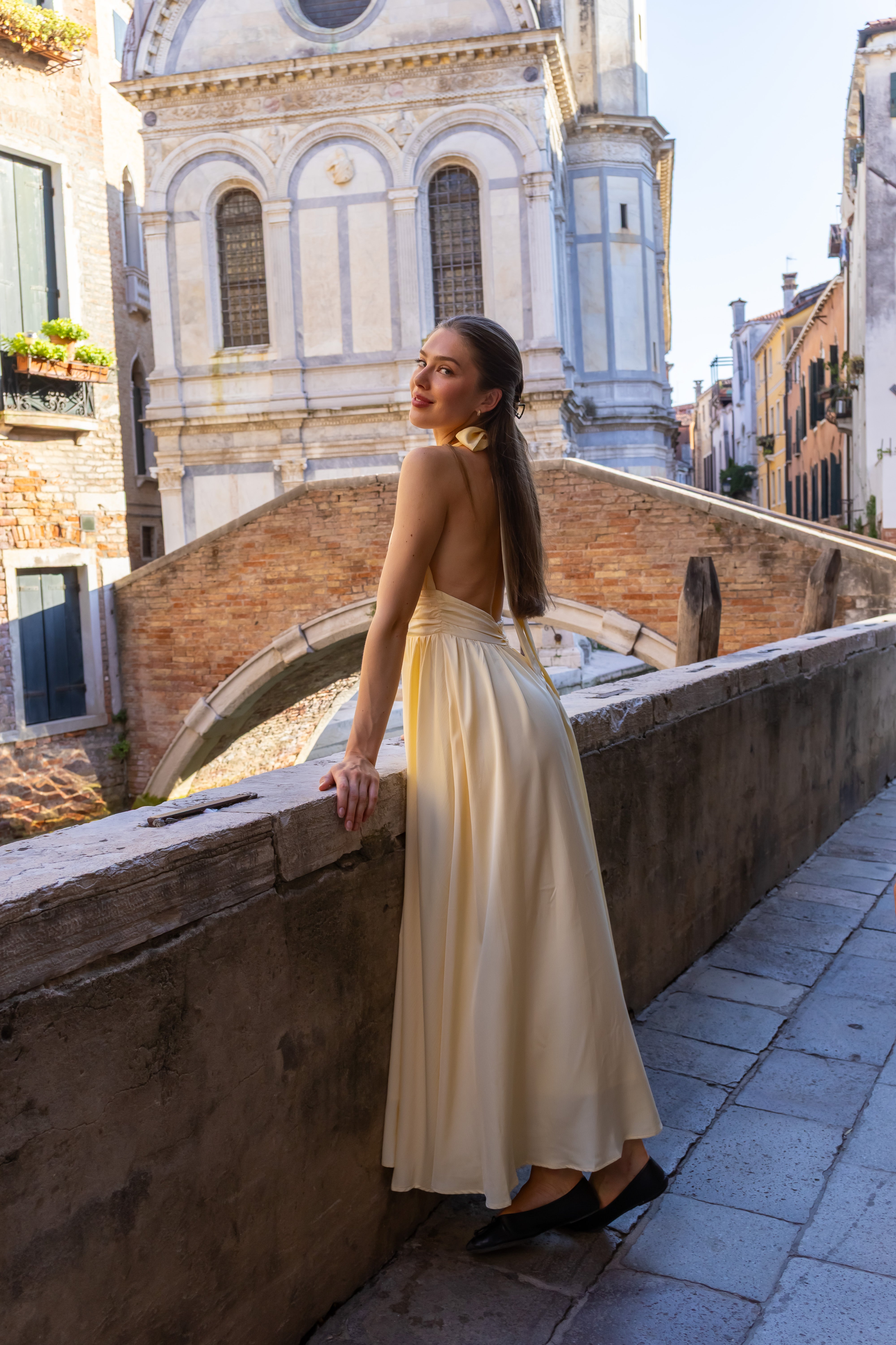 SS27 Bella halterneck dress light yellow