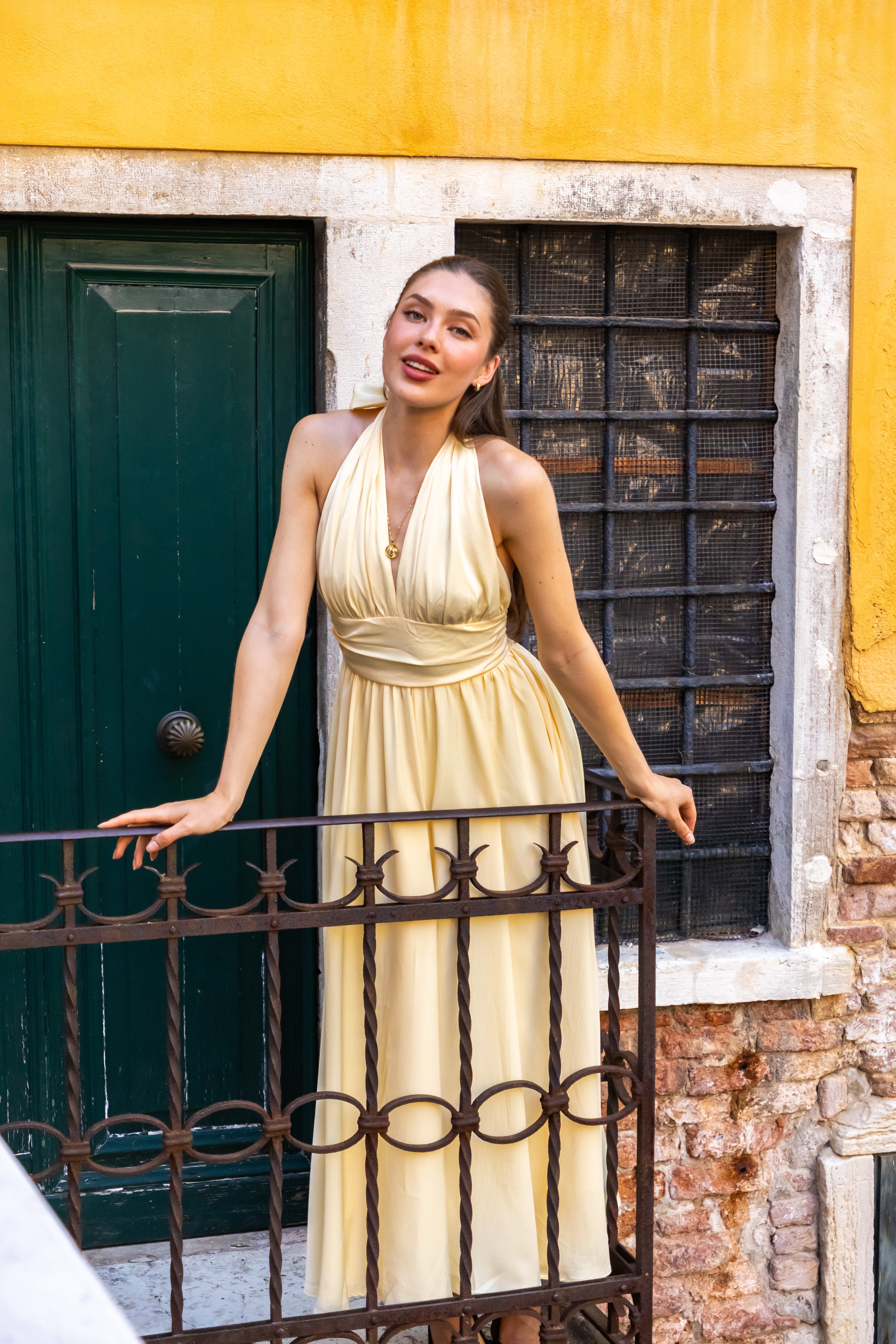 SS27 Bella halterneck dress light yellow