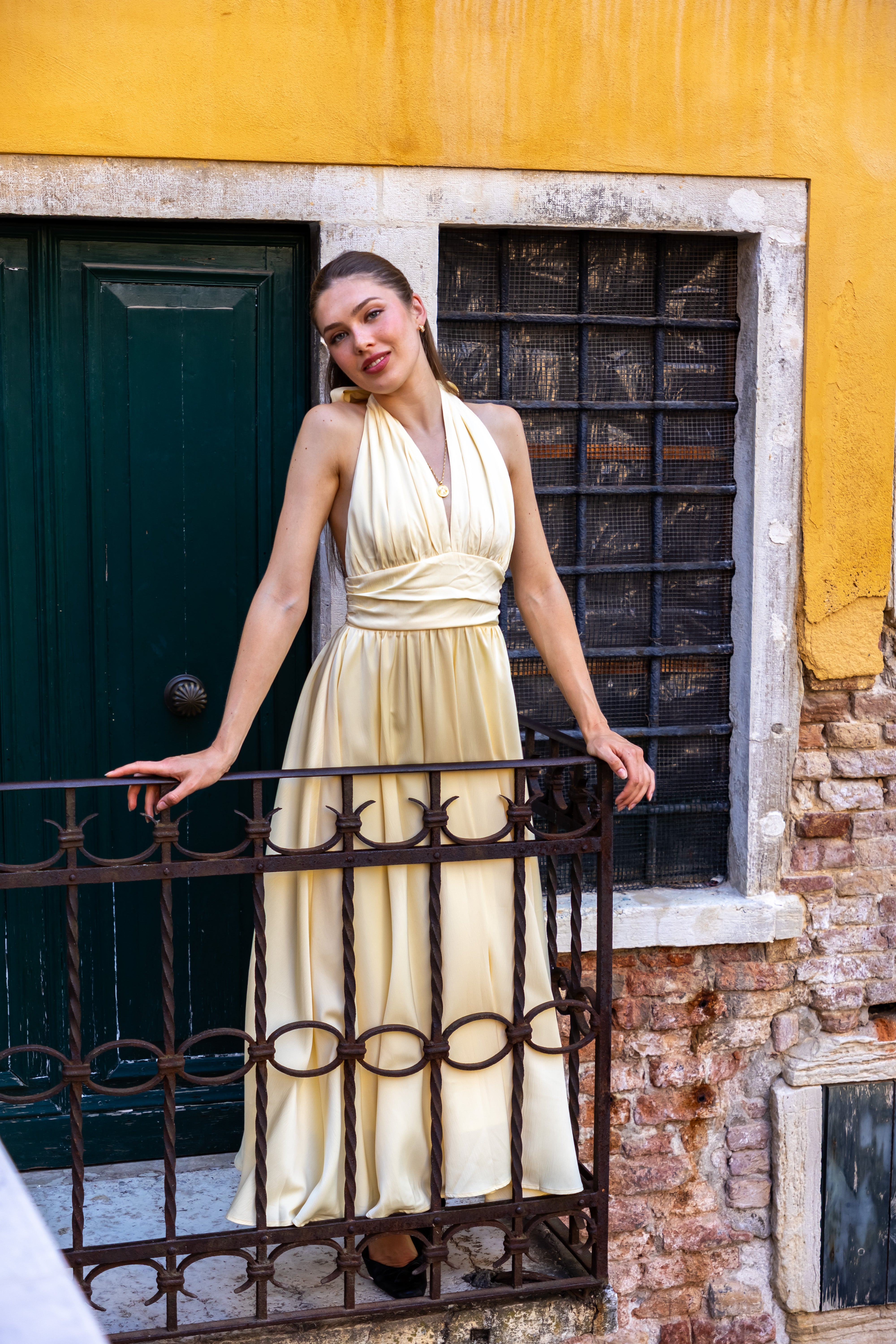 SS27 Bella halterneck dress light yellow