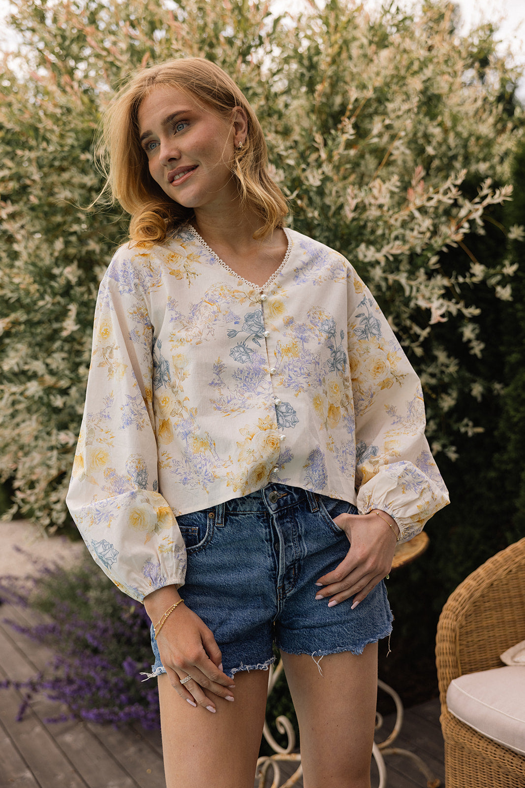 Odette bluse beige print