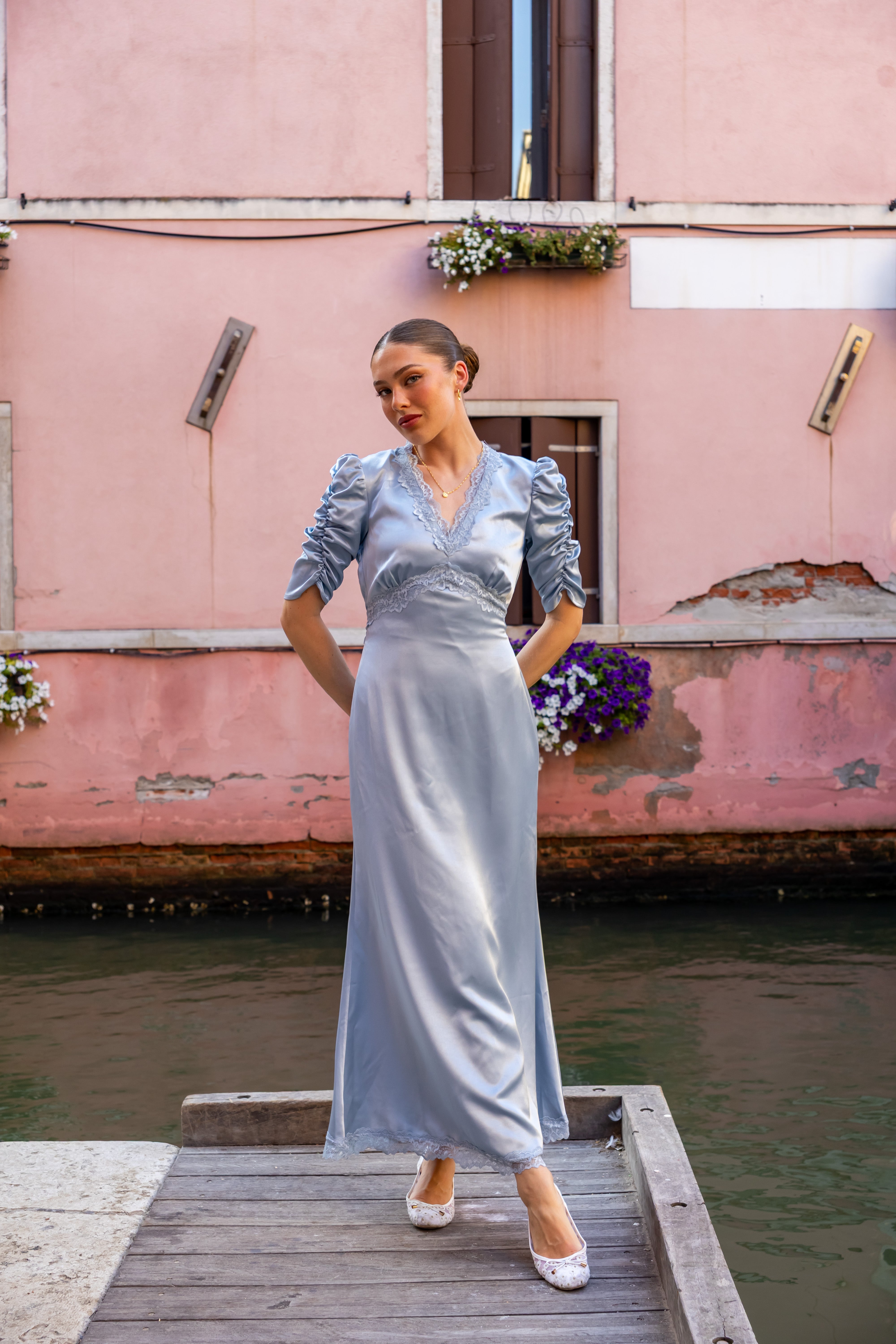 SS27 Rosalie dress dusty blue