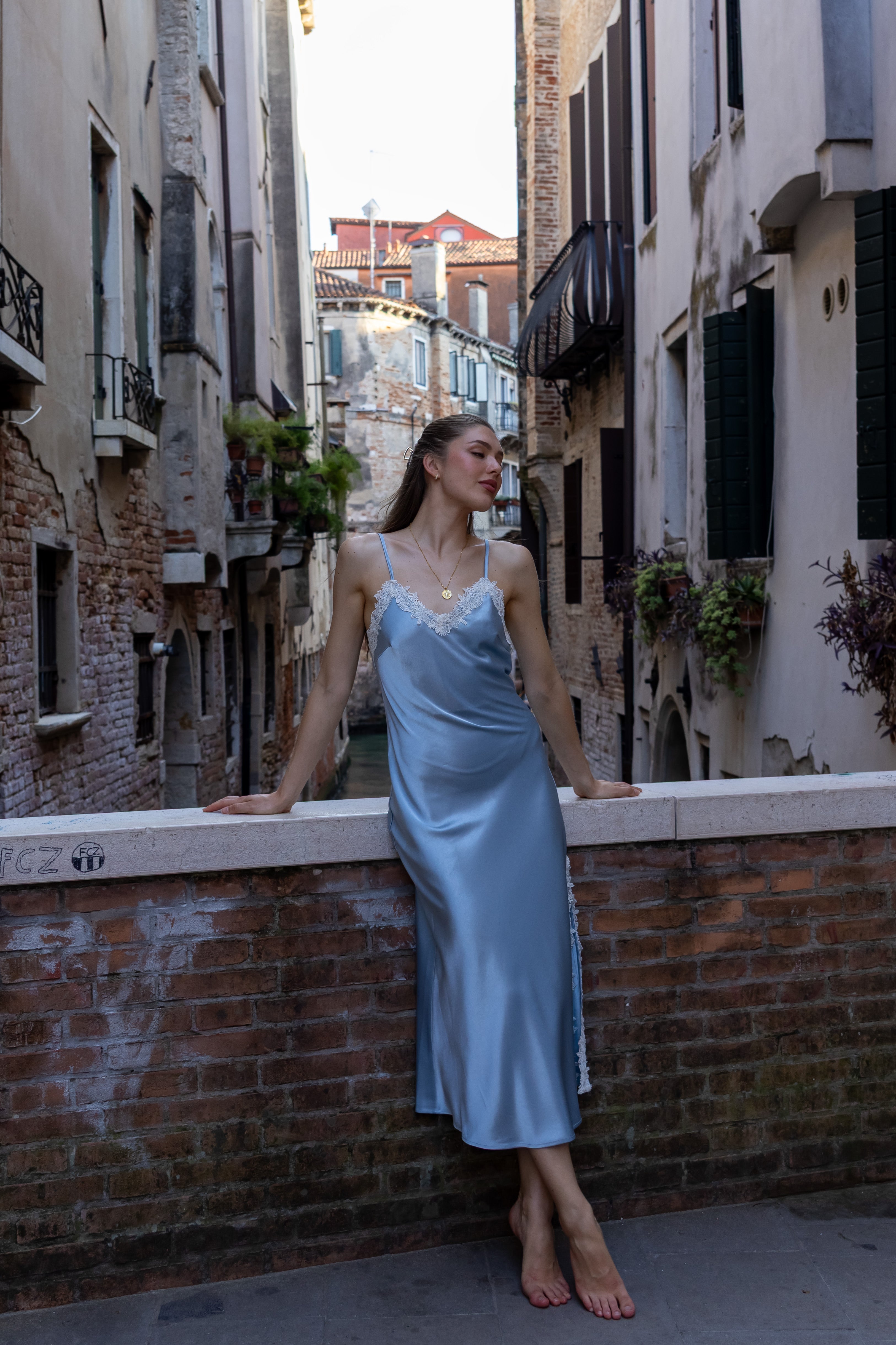 SS27 Viola lace dress dusty blue